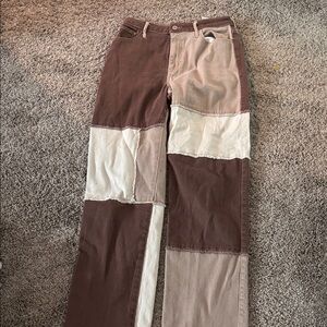 Hollister Brown and Cream High-Rise Jeans